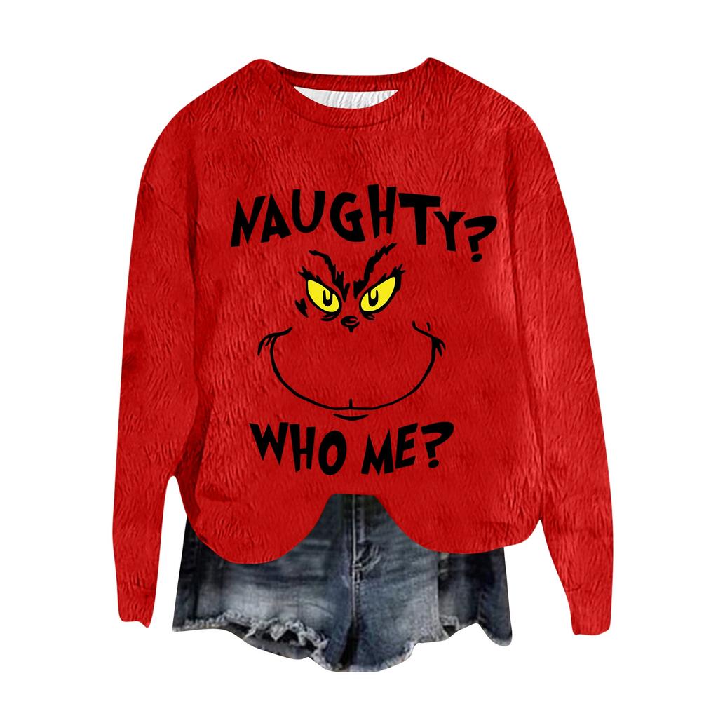 Women's Fashion Round Neck Pullover Top Long Sleeve Tee Christmas Printed Sweatshirt