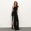 European and American summer elegant split pleated dress sexy sleeveless solid color floor mopping dress