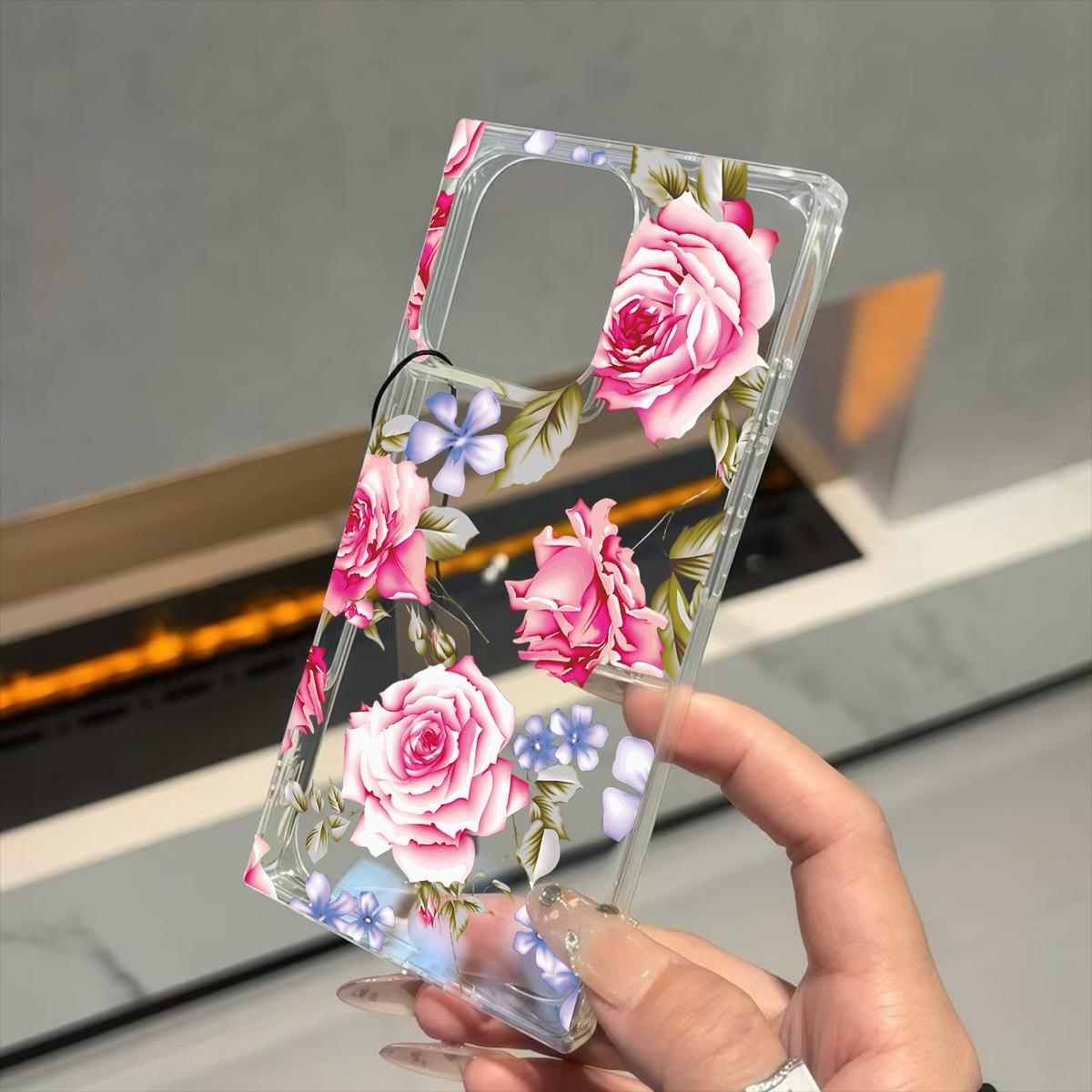 

Прозрачный квадратный чехол-трубка для защиты iPhone 12 16 ProMax 13 15 Plus 11 14 Pro Max, защита от окисления, чехол с узором цветущих роз iphone 11 ProMax