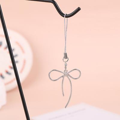 Y2K Korean Bow Phone Charm Simple Silver Color Bowknot Phone Lanyard For Girls Cell Phone Chain Keychain Accessories