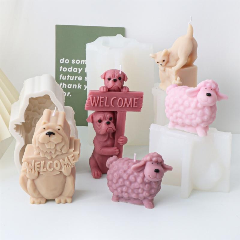 Animal Cats Dog Shaped Silicone Candle Molds, Epoxy Resin Silicone Molds for Making Candle Soap Plaster Decorations