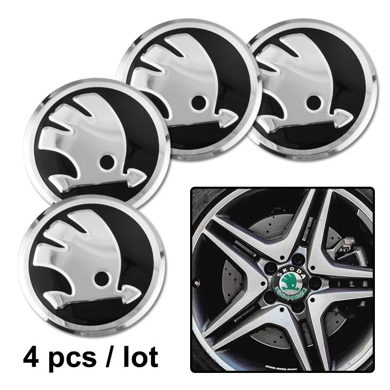 For Skoda FF4Pcs 56mm Car Wheel Center Hub Caps Emblem Stickers For Skoda Kodiaq Octavia Enyaq Kamiq Scala Rapid Superb Karoq Vision RS Yeti