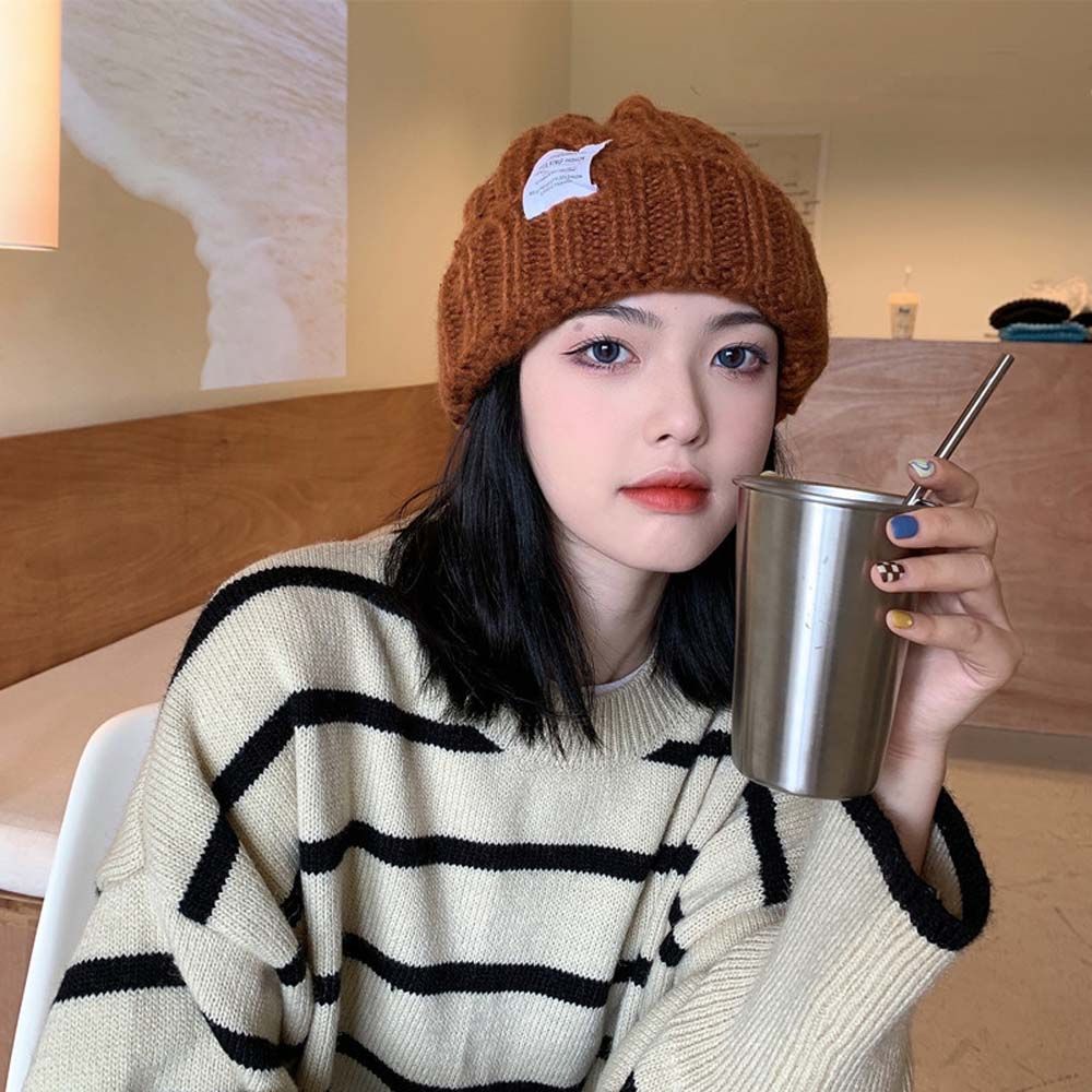 Lovely Stripe Plain Labeling Autumn Letter Knitted Hat Woolen Hat Korean Style Caps Women Beanies