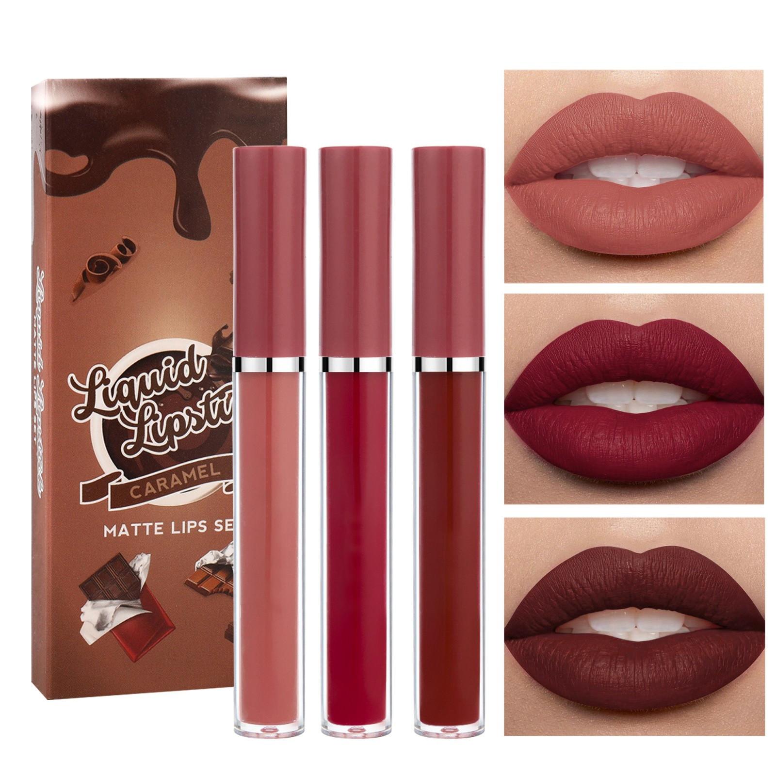 

Набор из 3-х антипригарных блесков для губ. Бархатная помада, водостойкий невыцветающий блеск для губ, антипригарный, с чистым цветом. One Size