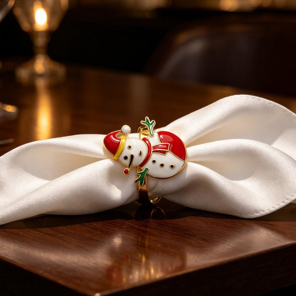 high-end Christmas Zinc Alloy Napkin Ring New Year Festive Candy Cane Bow Napkin Holder for Holiday Xmas Table Decoration