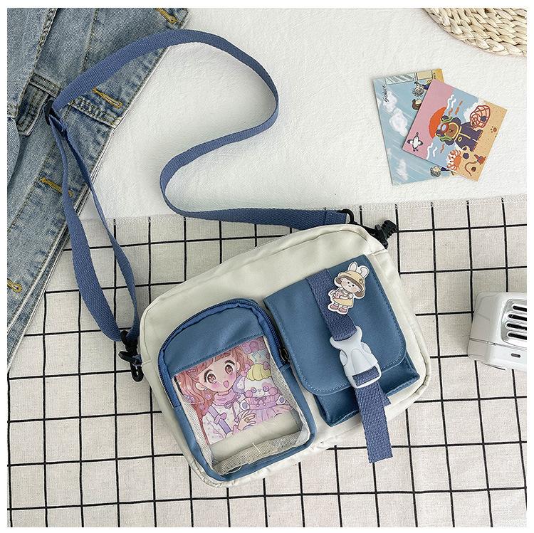

Vintage cute transparent card girl student contrasting color messenger bag Japanese small bag woman белый