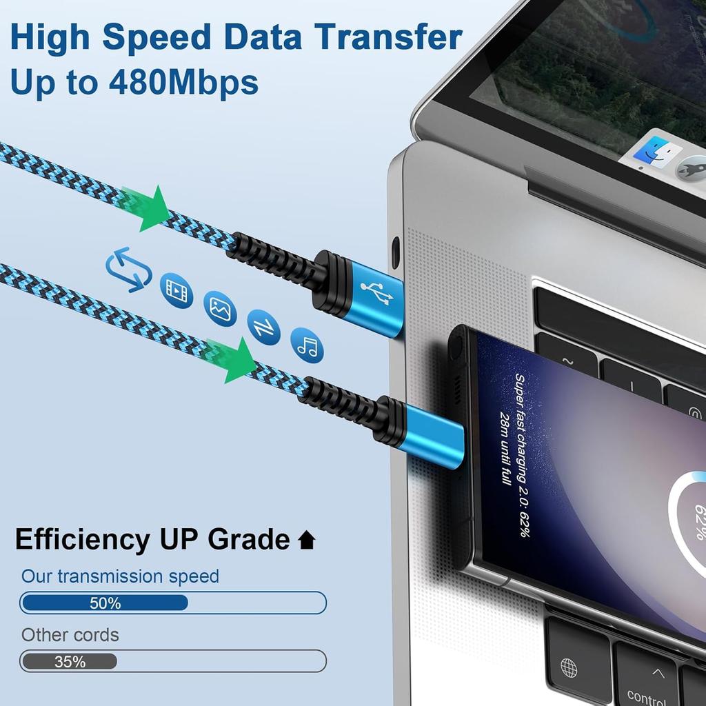 USB to USB C Cable 10FT Long Braided USB A to Type C Charger Fast Charging Power Cord for Samsung Galaxy A17/A16 5G/A15/A56/A36/A55/S25 Edge/S24
