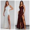 New Sequined Sleeveless Slit Single Shoulder Strap Tight Party Dress Dress (3 Colors)