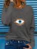 100% reines Polyester Damen Frühling und Herbst lockeres bequemes Augenmuster bedrucktes Langarm Rundhals T-Shirt