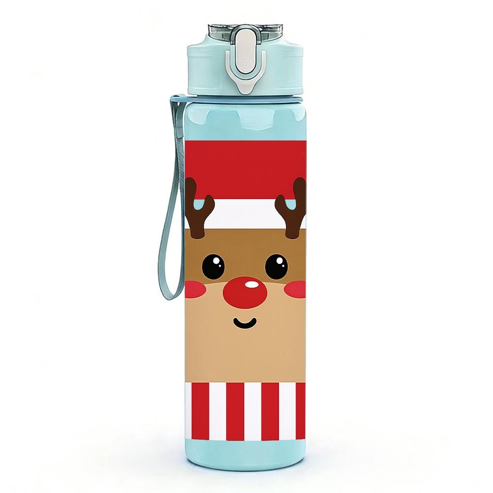 1PC Reindeer Christmas Coffee Cup Print 750ml Color Plastic Sports Water Bottle Leakproof Flip Straw Lid Suitable for Sports Office Home Use