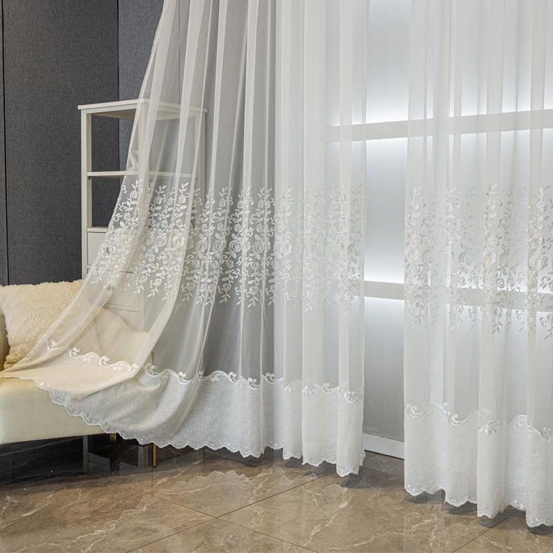 1PC White Embroidered Sheer Curtains Curtains for Living Dining Room Bedroom