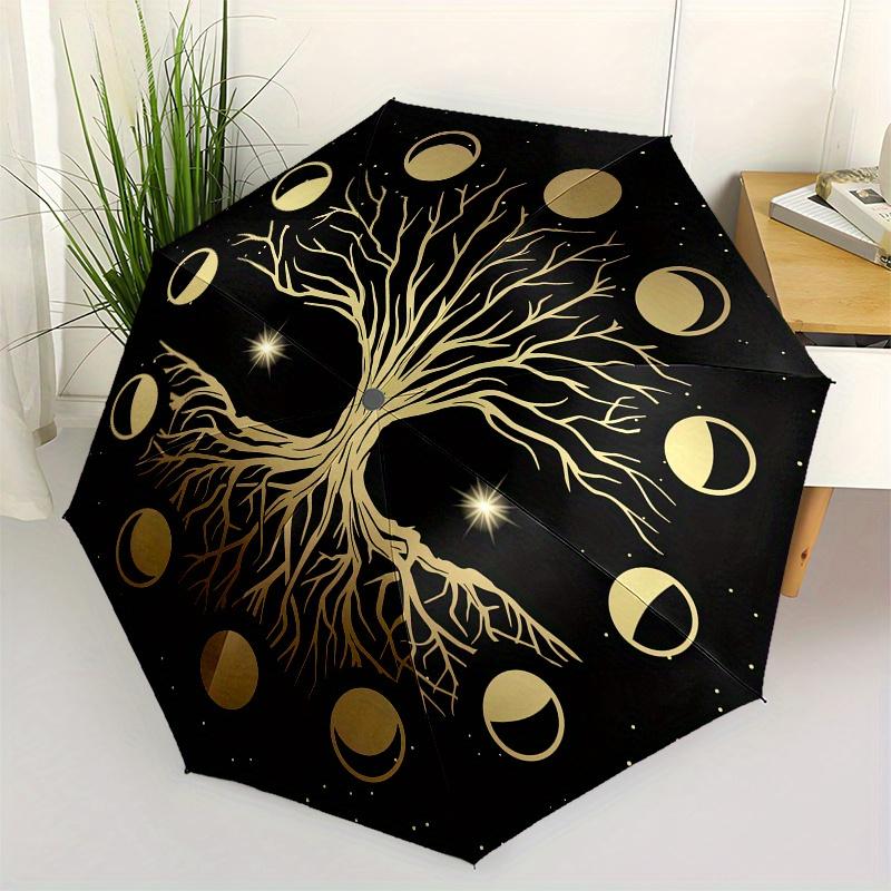 

Golden Tree of Life: Celestial Phases Circular ArtworkUmbrella, Portable 3-Fold Umbrella for Men & Women,Christmas Gift ES86
