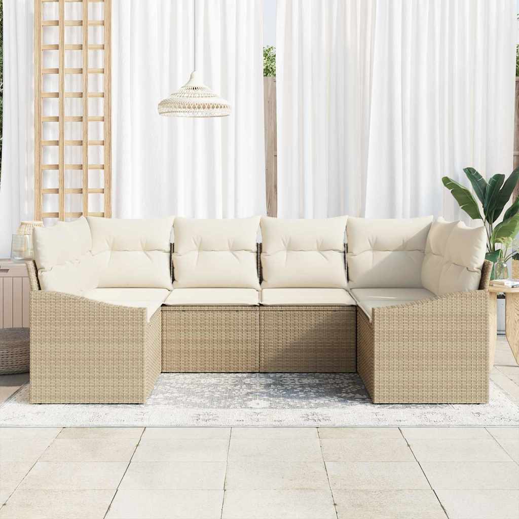 Sofa Set with Cushions 6 Pcs Beige Poly Rattan
