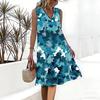 Plus Size V Neck Sleeveless Dress Green Mountain Pine Forest Watercolor Print For Suburban Nature Trip