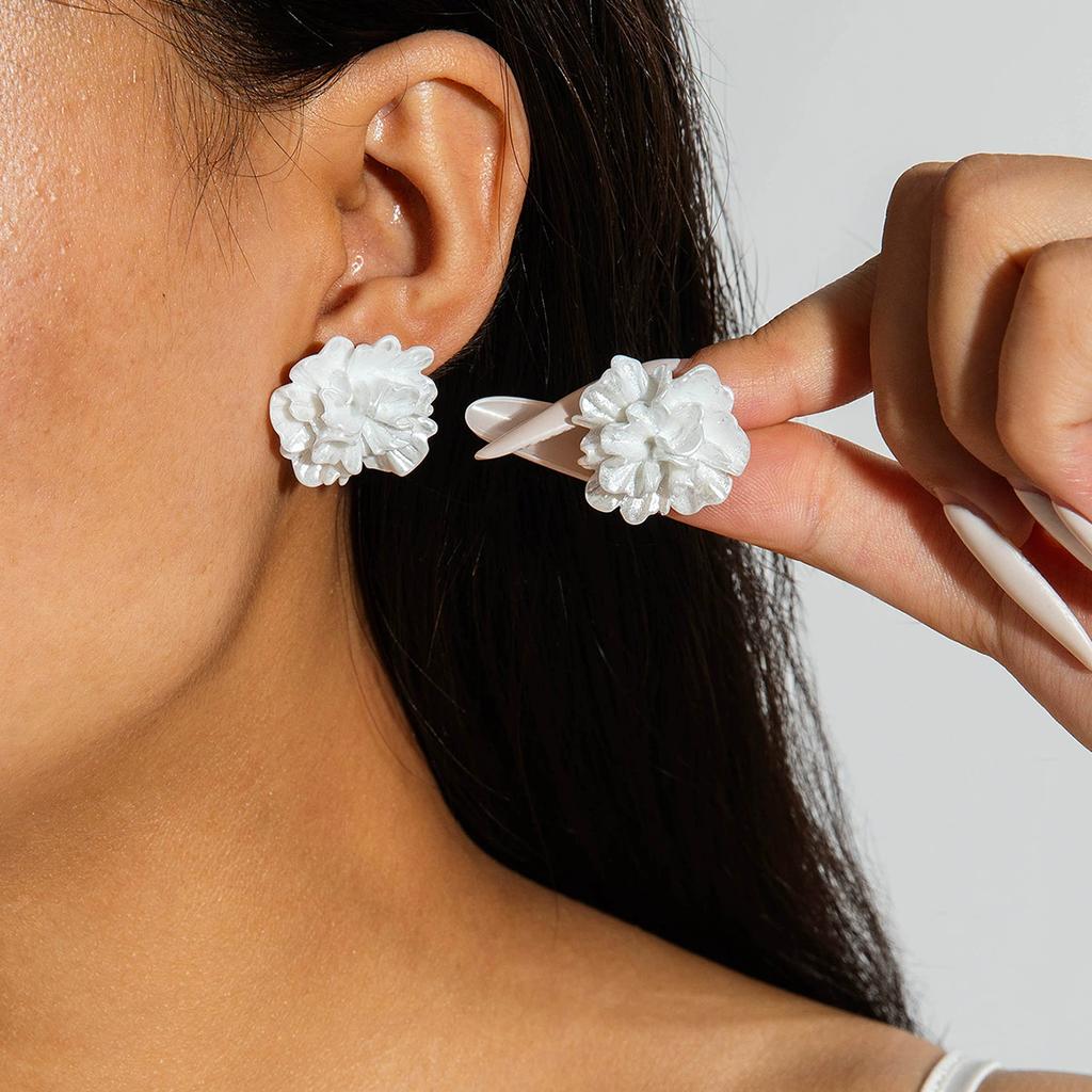 3D Pink White Flower Earrings for Women Imitation Pearl Acrylic Blooming Gardenia Stud Earrings Cute Jewelry Yellow Purple