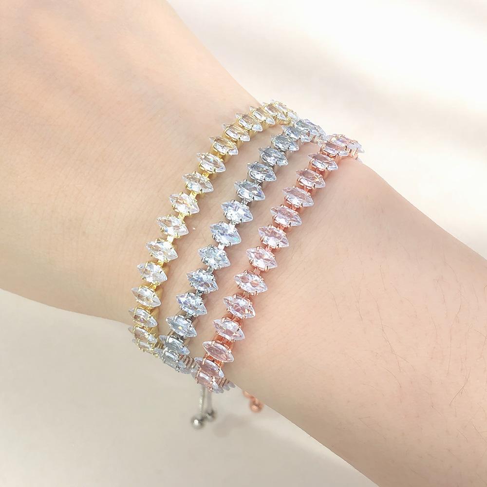 New Trendy Adjustable Oval Cut Tennis Bracelets for Women Dazzling Horse Eye Shaped Zirconia Chain on Hand Wedding Party Zircon