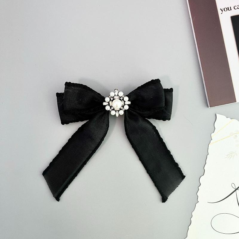 Минималистичная винтажная ретро брошь с черной и белой лентой и жемчугом для женщин, универсальные булавки для воротника рубашки, брошь, аксессуар для одежды