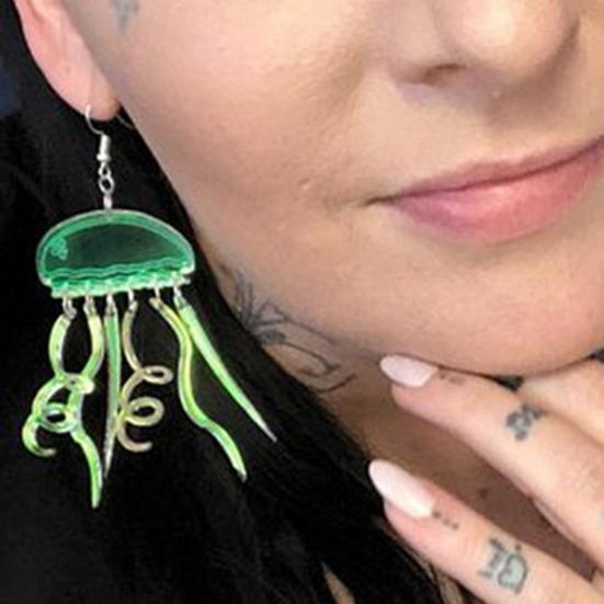 1 Paar Damen-Ohrringe in Quallenform, gewellte Quasten, Acryl, Cartoon-Design, gebogene Ohrringe für Party