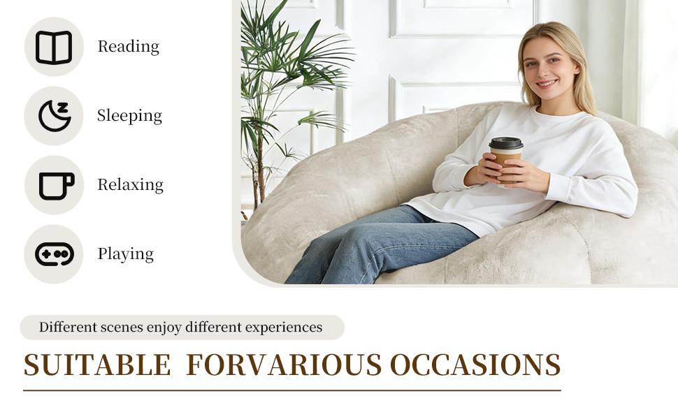 Large Round Bean Bag Lounge Chair with Enhanced Stability for Versatile Living Room and Bedroom Relaxation