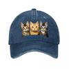Baseball Cap With Three Cute Kittens Print Washed Baseball Cap