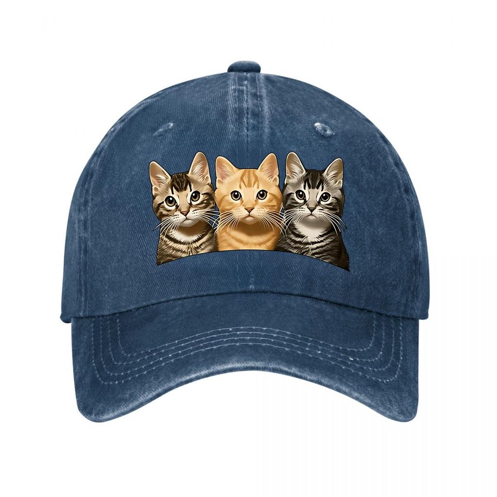 Baseball Cap With Three Cute Kittens Print Washed Baseball Cap
