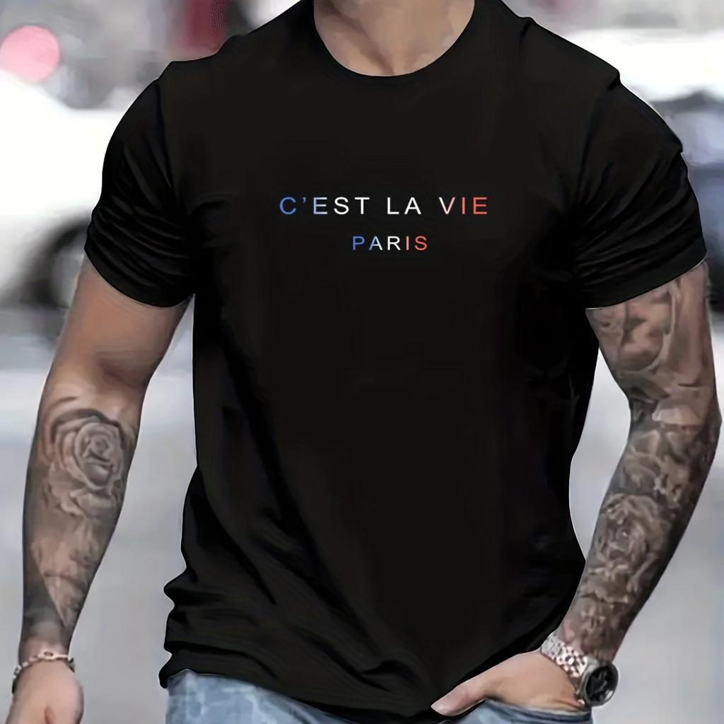 Men's Summer Loose Fit 100 Cotton cest La Vie PrintT-shirt Tops
