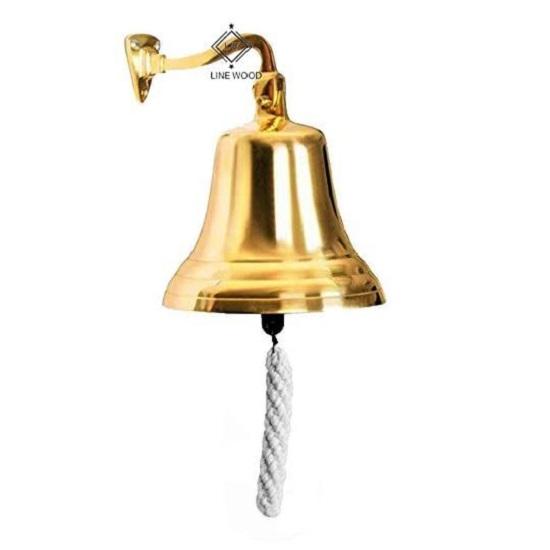 Solid Brass Ship Bell - Features Sturdy Bracket Door Bell - Wall Mountable Jumbo Bell for Home - Coastal Beach Home Decorations Handmade