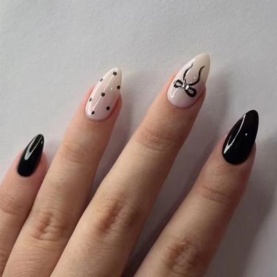 Nail Patch White Polka Dot False Nail Bow Removable Nail Wear Nail Nail Patch Drill 30 Pieces