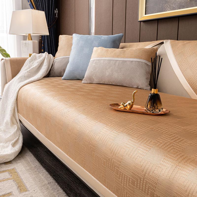 Легкая роскошная подушка для дивана из ледяного шелка, летняя крутая подушка для коврика, простой современный нескользящий кожаный чехол для дивана 110*210 хаки