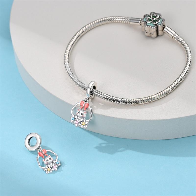 Charm Bead Charms Authentic copper Plated Floral Basket Cat Pendant Bead Charms Compatible With Bracelets Diy Fine Gift Women Delicate Jewellery
