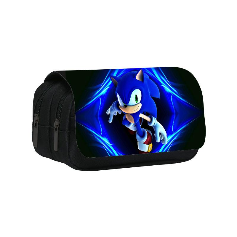 Sonic Pattern Double Layer Flip Cover Stationery Storage Pencil Bag For Students And Office Use