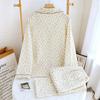 New women's crepe cotton double-layer cotton yarn spring floral lapel loungewear pajamas long sleeves trousers spring and autumn