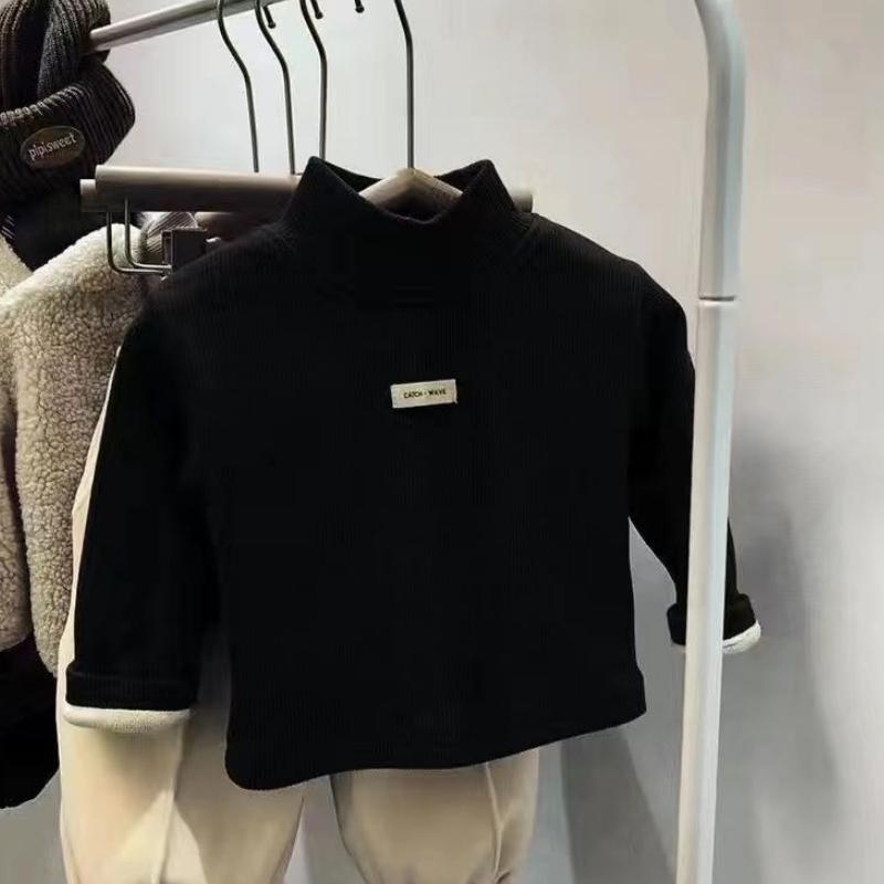 Winter Herbst Plus Samt Oberteile Unterziehshirts Langarm Rollkragenoberteile Langarm Schlichte Jungen- und Mädchenkleidung