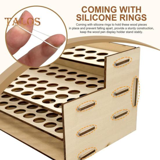 Wooden Paint Brush Holder 75 Holes Desk Stand Pen Storage Organizer Large Capacity 2 Tier Art Tools Compartment Display Rack for Table Wall