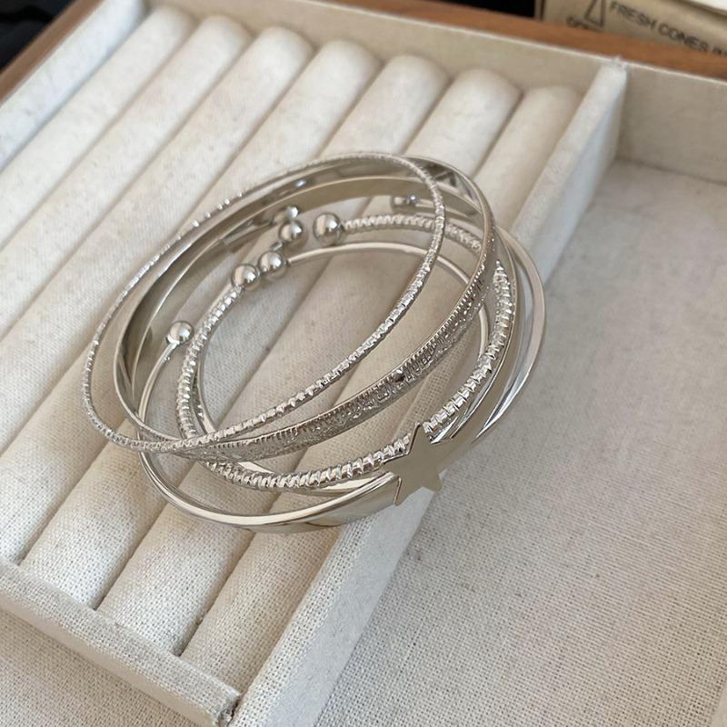 Pentagram open bracelet set, personalized trend metal wind bracelet design sense, niche jewelry women