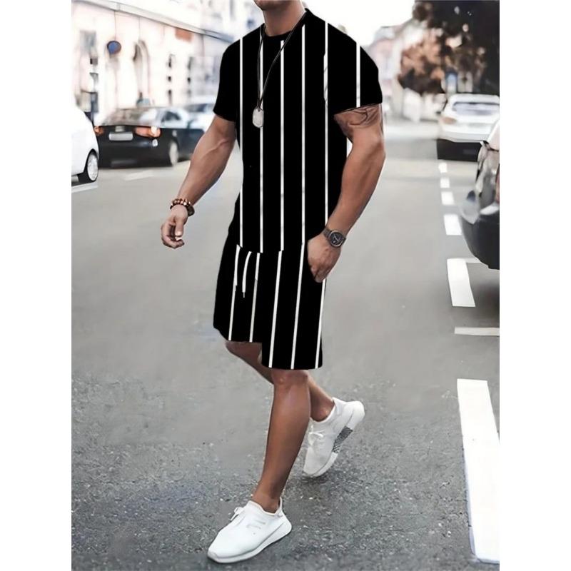 Summer Men's Comfortable and Breathable Digital Printed Round Neck T-shirt Shorts Set Suitable for Outdoor Leisure Sports