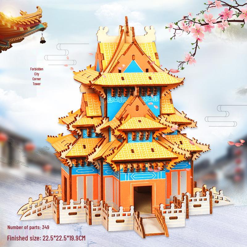Challenging 3D Wooden Model Puzzle - Ancient Building Design for Adults
