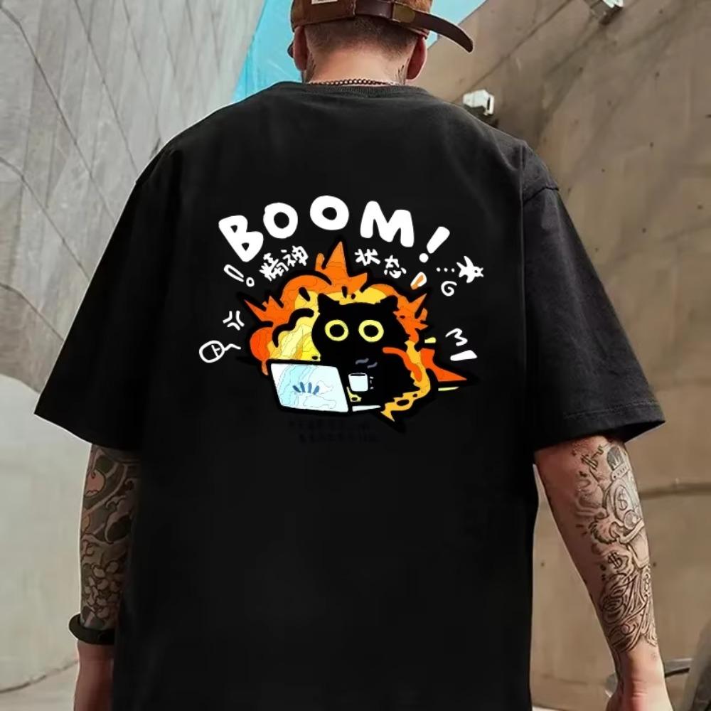 Good Mental State Pure Cotton Short Sleeved T-shirt for Men Women Summer New Tee Clothes Loose Casual Cartoon Oversized Top 2024