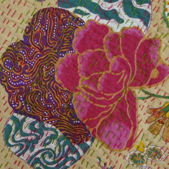 Aizza Trends Handmade Pure Cotton Printed Kantha Quilt  - Traditional Look Bed Spread Kantha Gudri - Vintage Hand Stitch Gudri