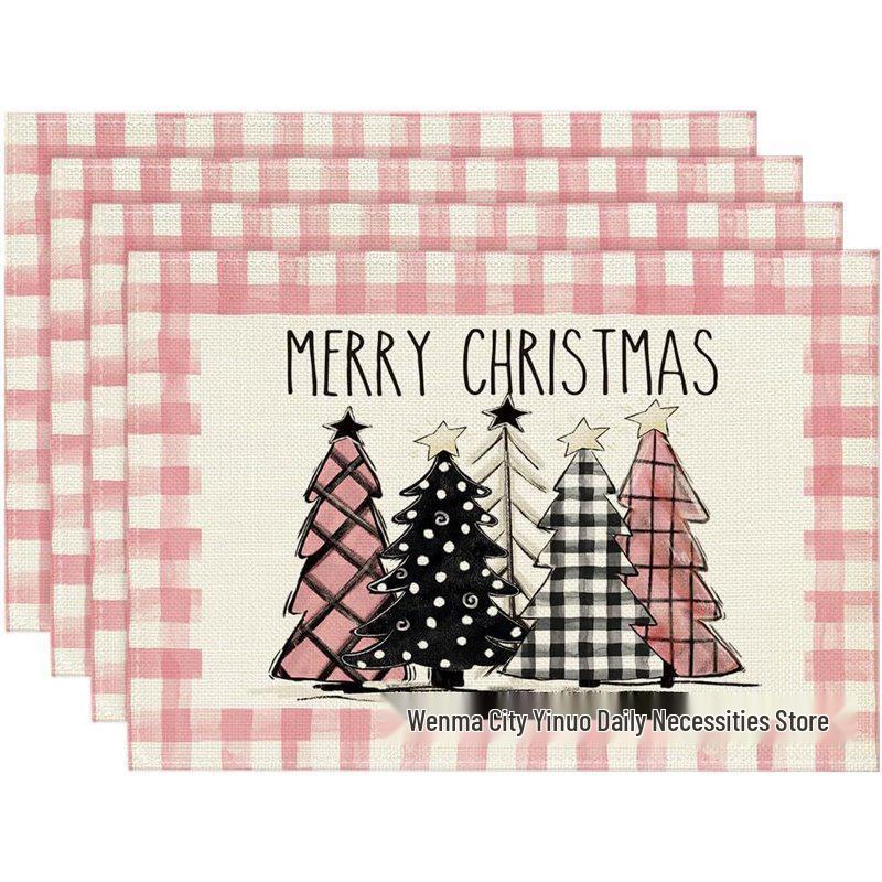Christmas Snowman & Snowflake Plaid Insulated Placemat - Festive Table Decoration