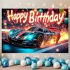 Racing Car Birthday Party Banner, Polyester Backdrop for Home Room Wall Decor and Props