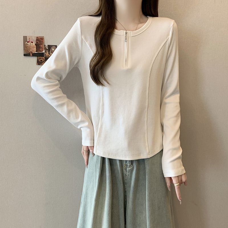 Plus Size Womens Curved Hem Slimming Long Sleeve T Shirt Casual Fall Winter Bottoming Top