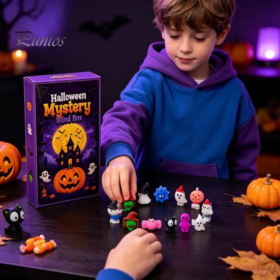 Halloween Pinch Music Toy Squeeze Advent Calendar, 24 Day Ghost Pumpkin Fidget Cute Figurines Toys Set, Collectible Figures Gift Box for Kids,