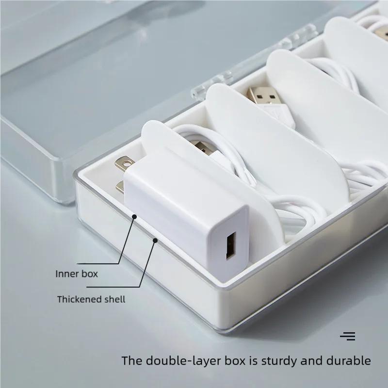 Data cable storage box, dustproof cable organizer with cover, power cable box, mobile phone desktop charging cable storage.