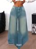 Women's Washed Blue Ripped Wide-Leg Jeans - Trendy Floor-Length Casual Pants
