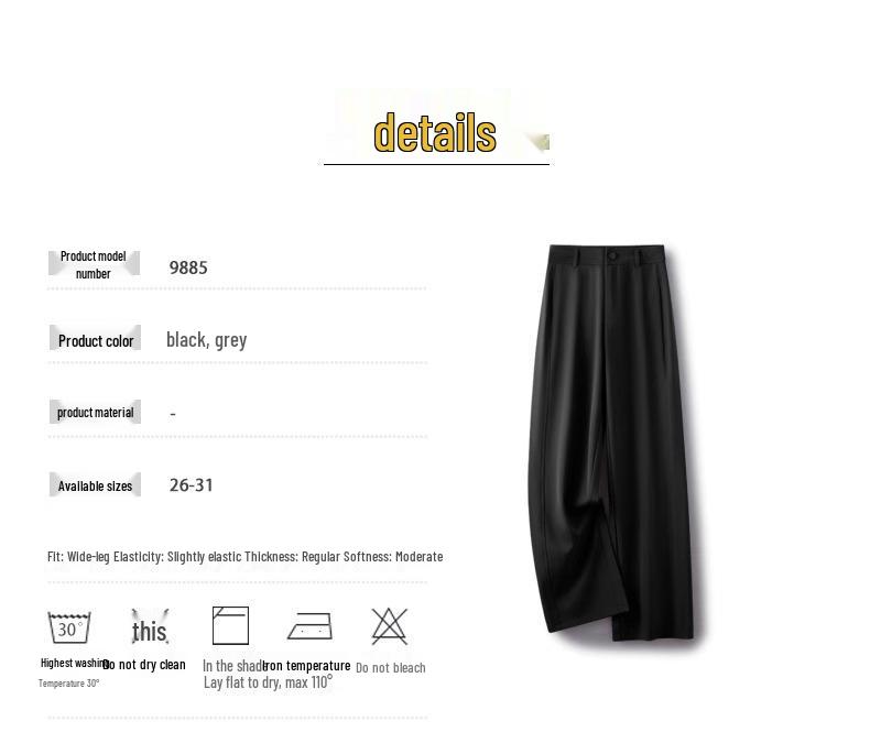 Spring 2025 Women's High-Waisted Grey Wide-Leg Trousers - Relaxed Fit, Loose Straight-Leg Casual Pants
