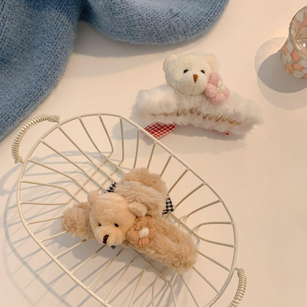 Bow Plush Headwear Flower Women Hair Clips Hair Accessories Bear Hair Claws Korean Style Crab Clips