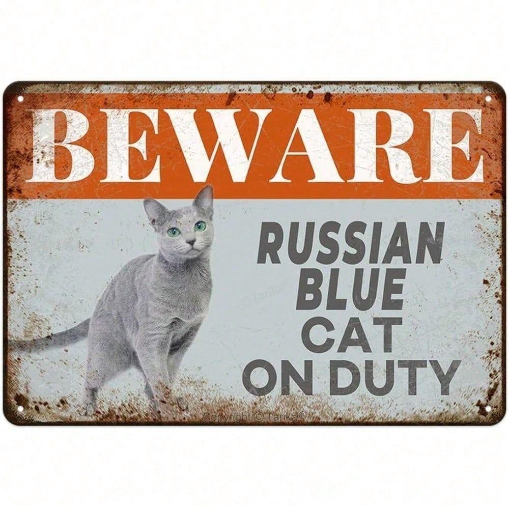 

Vintage Russian Blue Cat Metal Poster 20x30 cm Retro Wall Art for Bar