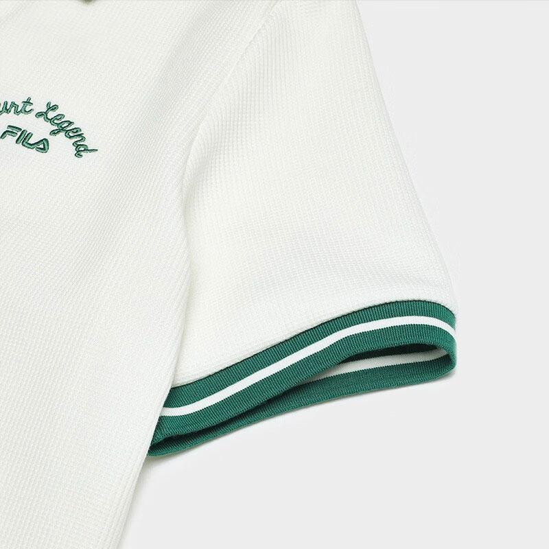 FILA Color Block Tennis Casual Short Sleeve Polo Shirt Women tops Cloud-Mushroom-White F11W339111F-WT