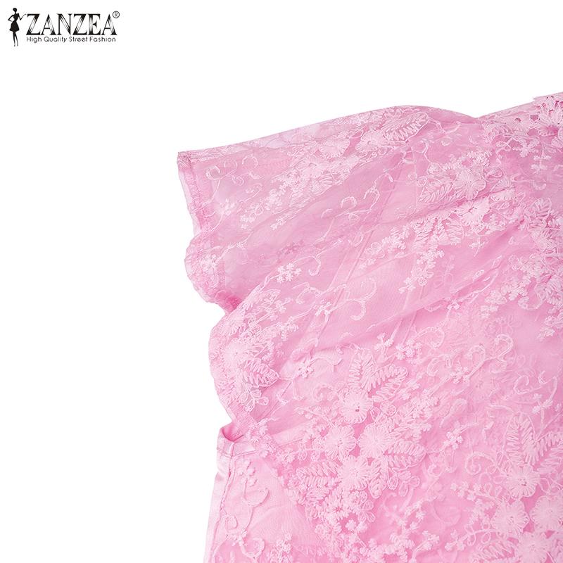 ZANZEA Women Summer Embroidery Lace Patchwork Casual Sheath Dress